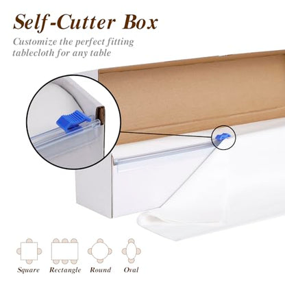 Goodluck 54 Inch X 300 Feet Plastic Table Cloths with Cutter Box, White Disposable Table Cover Roll, Plastic Tablecloth for Party, Banquet, Wedding, Birthday, Anniversary - color: White, size: 15.4" x 5.5" (Rectangular)
