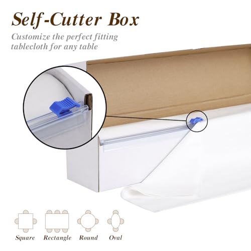 Goodluck 54 Inch X 300 Feet Plastic Table Cloths with Cutter Box, White Disposable Table Cover Roll, Plastic Tablecloth for Party, Banquet, Wedding, Birthday, Anniversary (Pack of 2) - color: White, size: 15.4" x 5.5" (Rectangular) (Pack of 2)