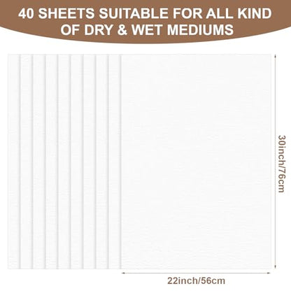 Kisston 10 Sheets Large Watercolor Paper 22 x 30 Inches, 140 Lb/300 GSM Cotton Drawing Paper Texture White Blank Painting Supplies for DIY Craft Activities Student Artists Drawing (Rough) - style: Rough