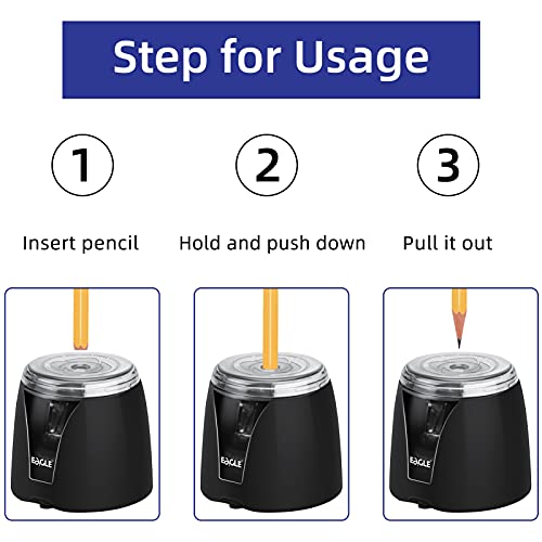 Eagle Electric Pencil Sharpener, Battery Powered, Large Shaving Holders, Carbon Steel Blades, Portable, Reusable and Replaceable Blade, Suitable for Kids, Home, School and Office use,Black - color: Black