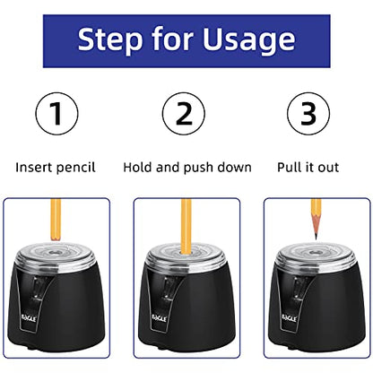 Eagle Electric Pencil Sharpener, Battery Powered, Large Shaving Holders, Carbon Steel Blades, Portable, Reusable and Replaceable Blade, Suitable for Kids, Home, School and Office use,Black - color: Black