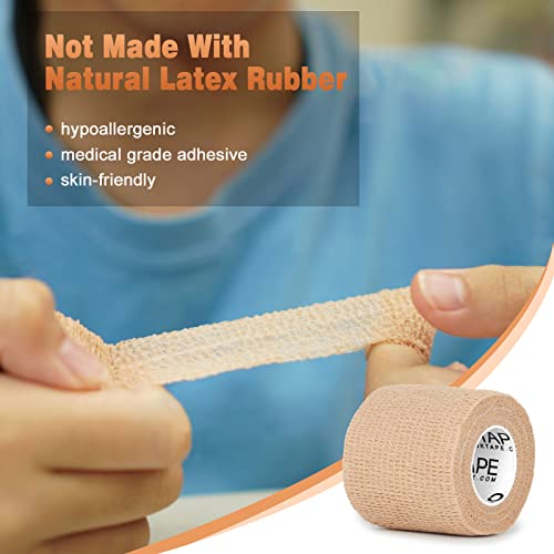 OK TAPE Self Adherent Cohesive Bandages Wrap 12Packs 2" x 5 Yards - color: Beige/Tan, size: 2 In x 5 Yards