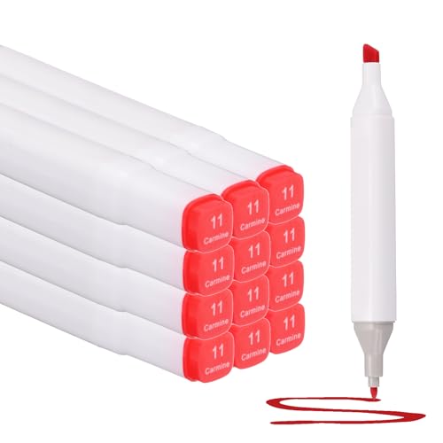 PATIKIL Dual Tip Alcohol Art Markers, 12 Pcs White Barrel Alcohol Markers with Brush Tip and Fine Tip for Illustration Artist Adult Coloring Drawing Permanent Sketching, Red - color: Red