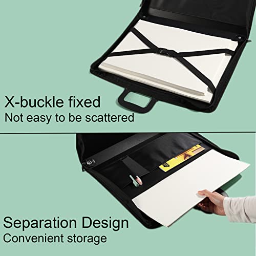Acocony 11x17 Art Portfolio PP Material Black Pack of 1 | 11x17 Art Portfolio Case with Zipper Closure Oxford Cloth Edge Waterproof - color: Black