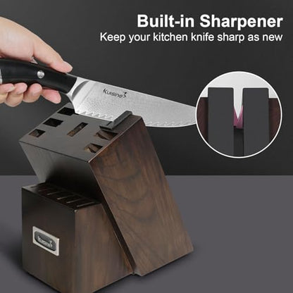 KUISINE 14-Piece Damascus Knife Set with Block, Ultra Sharp | Ergonomic Non-slip Handle Chef Knife Set with Built-in Sharpener, Dishwasher Safe, Luxury Gift for Holiday - color: Silver, size: 14 pieces
