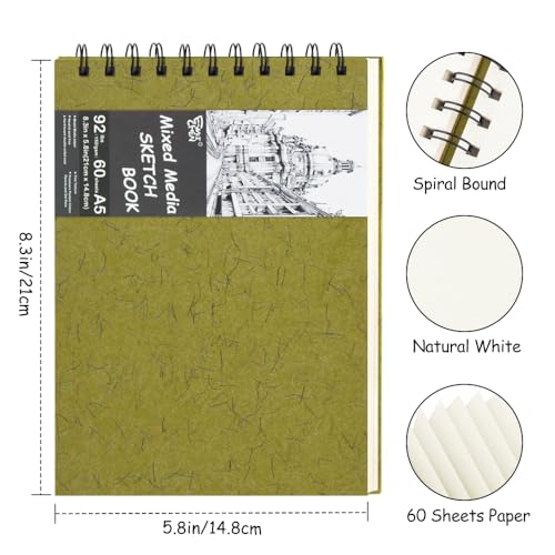 8.3x5.8 Sketch Book,Art Sketchbook for Drawing Pad,Mixed Media Sketchbook - color: TopSpiral-NatureWhite-Green