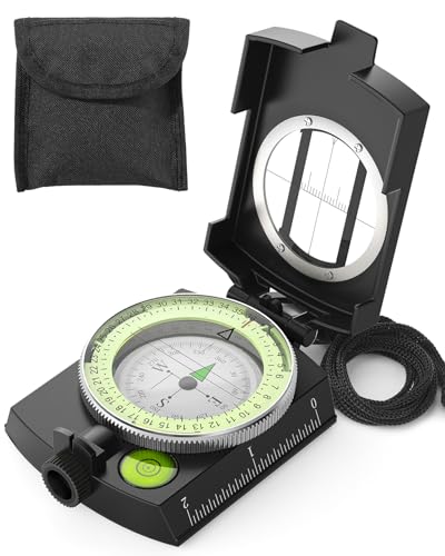 Sportneer Compass: Accurate Durable Lightweight Orienteering Compass with Strap and Carrying Case, Glow in The Dark Waterproof Hiking Essentials for Camping Backpacking, Best Survival Gifts for Kids - color: Black
