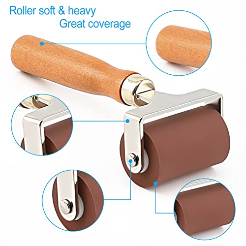 Soft Rubber Roller, Brayer Ideal for Anti Skid Tape Construction Tools, Print, Ink and Stamping Tools(2.5-Inch, Brown) - size: 2.5-Inch