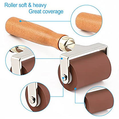 Soft Rubber Roller, Brayer Ideal for Anti Skid Tape Construction Tools, Print, Ink and Stamping Tools(2.5-Inch, Brown) - size: 2.5-Inch