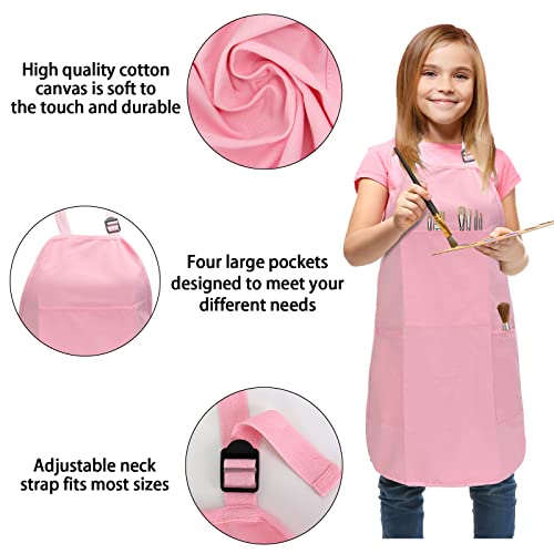 FreeNFond Kids Apron Adjustable Child Apron with 4 Pockets for Baking Painting - color: Pink