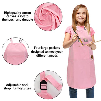 FreeNFond Kids Apron Adjustable Child Apron with 4 Pockets for Baking Painting - color: Pink