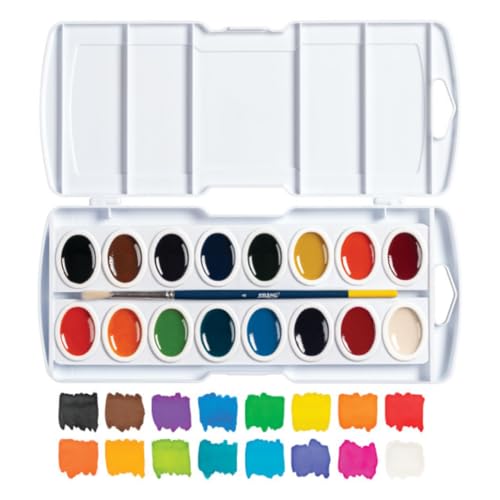 Prang Semi-Moist Watercolors 16-Color Oval Pan Set, Pack of 6 | Refillable, Wax-Free Pigments, Mixing Tray in Lid, Size 6 Paintbrush Included - style: 16 Count (Pack of 6)