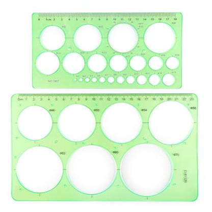 2Pcs Circle Template for Drawing Drafting, Geometric Circle Ruler | Round Drawing Painting Templates Plastic Transparent Ruler for School Office Supplies