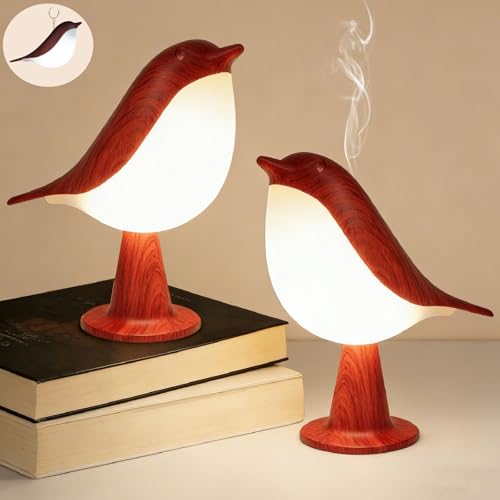 VoMii Bird Desk Lamp Set of 2, Small Table Lamp Cordless Touch Dimmable Night Light with 3 Color Temperature, Rechargeable Decorative Lamps for Bedroom Bedside Nightstand, Desk Decor, Bird Gifts - color: Red Bird Lamp 2Pack