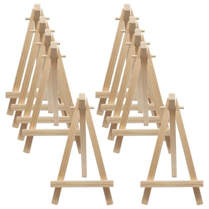 10 Pcs 5.7 Inch Mini Wood Display Easels - Natural Wooden Tabletop Easel Stands for Displaying Photos, Pictures, Art Cards & Small Canvases
