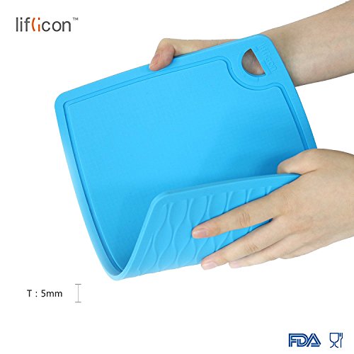 Liflicon Thick Silicone Cutting Boards for Kitchen Silicone Chopping Boards/Mats Set of 2 Extra Large14.6''x10.43'', Mini 9.1”x7.1” Non-slip Deep Drip Juice Groove, Dishwasher Safe-Blue - color: Blue, size: 9.1"L x 7.1"W & 14.6"L x 10.4"W