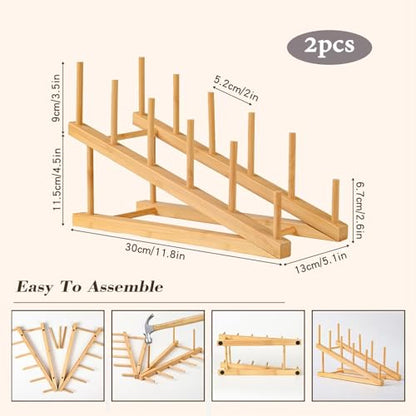 2 Pack Plate Stands for Display, 5-Tier Wooden Plate Rack Organizer | Plate Holder, Tabletop Display Stand for Book, Art Print, Photo, Puzzle, Magazine, Platter and Craft Show Vendor Booths - size: L-2 Pack
