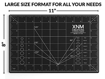 XNM Premium Self Healing Cutting Mat - 8 Inches by 11 inches - A4, 3 Layer Quality PVC Construction - Dual Sided, Imperial and Metric Grid Lines - Perfect for Cutting, Sewing, and Crafts - size: 11"L x 8"W