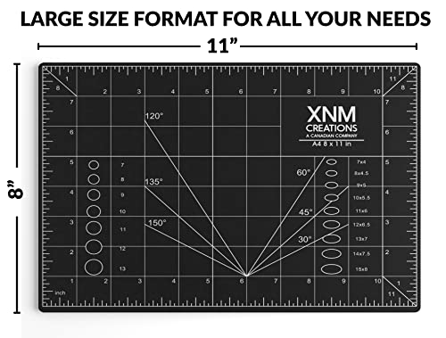 XNM Premium Self Healing Cutting Mat - 8 Inches by 11 inches - A4, 3 Layer Quality PVC Construction - Dual Sided, Imperial and Metric Grid Lines - Perfect for Cutting, Sewing, and Crafts - size: 11"L x 8"W