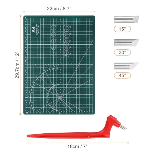 HARFINGTON Craft Cutting Tools 15/30/45 Degree Blades 360 Degree Rotating Blade Stainless Steel Cutter Pen Knife with Mat for DIY Crafts Stencils Scrapbooks, Red - color: Red