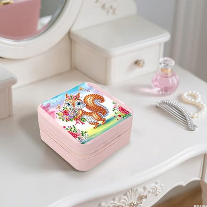 JZHYOAN Diamond Painting DIY Jewelry Storage Box, Fox Special Pattern Diamond Art Jewelry Box for Travel, Portable PU Leather Jewelry Holder for Earrings Necklace Bracelet