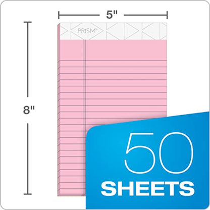 TOPS 5 x 8 Legal Pads, 6 Pack, Prism Brand, 2 Pink/2 Blue/2 Purple, Narrow Ruled, 50 Sheets Per Writing Pad, Made in USA (63016) - size: 5" x 8"