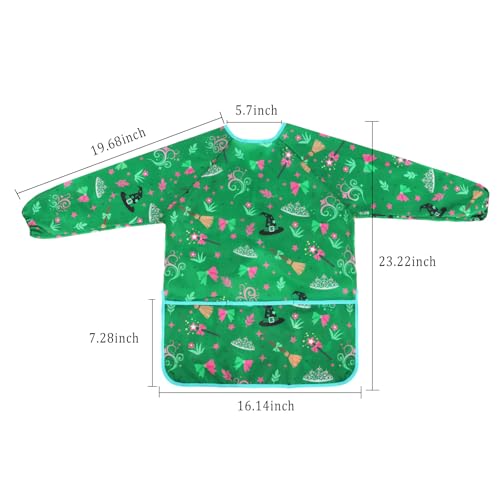Kids Art Smocks Wicked Themed Painting Aprons for Children Waterproof Artist Smock with Long Sleeve and 3 Pockets for Age 3-8 Years (Green) - color: Witch (Green)