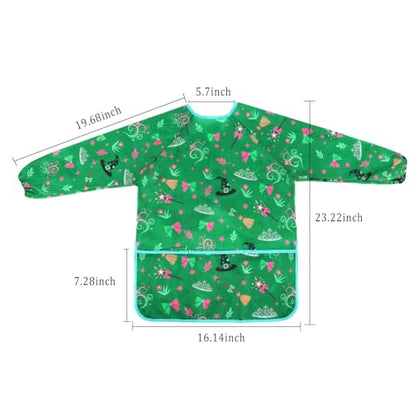 Kids Art Smocks Wicked Themed Painting Aprons for Children Waterproof Artist Smock with Long Sleeve and 3 Pockets for Age 3-8 Years (Green) - color: Witch (Green)