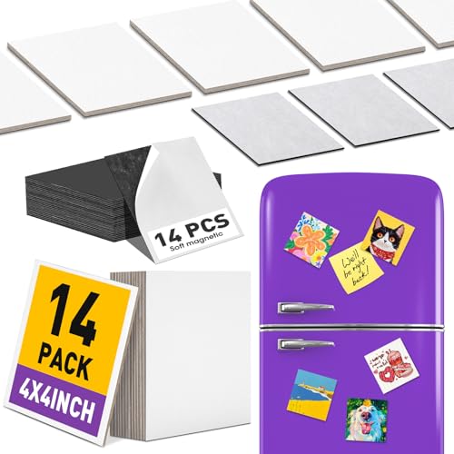 ESRICH 14 Pack 4x4IN Mini Magnetic Canvas Panels, Small Canvases for Painting for Oil, Watercolor, Acrylic Painting & DIY Crafts with 14PCS 4x4IN Square Flat Canvas Boards, 14PCS Soft Magnets - size: 4 x 4 in (14 Pack)