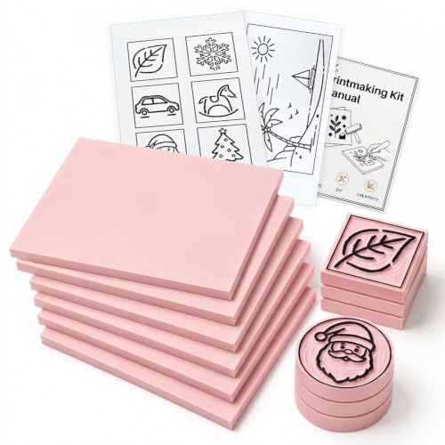 YIPLED 12-Piece Linoleum Blocks for Printmaking，4 x 6 in and 2 x 2 in Soft Rubber Carving Set with Rectangle, Square and Round Shapes for Linocut, Stamp Making and DIY Crafts