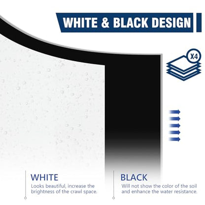 Crawl Space Vapor Barrier, 14 Mil 10x30' Black/White Panda Film | Heavy Duty Plastic Sheeting & Drop Cloth Covering for Crawlspace Encapsulation – Suitable for Commercial and Residential Use - size: 14mil 10'x30'