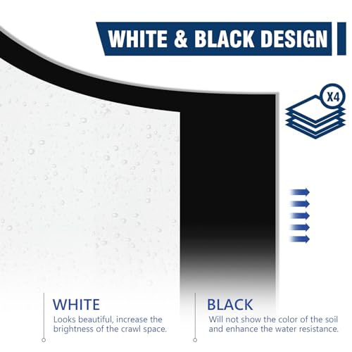 Crawl Space Vapor Barrier, 12 Mil 10x50' Black/White Panda Film | Thick Plastic Sheeting, Plastic Drop Cloth Covering for Crawlspace Encapsulation, Suitable for Commercial and Residential Use - size: 12mil 10'x50'