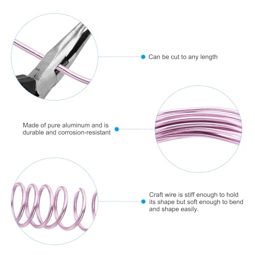 PATIKIL 16.4ft Aluminum Wire, 4pcs Jewelry Wire Bonsai Wire Metal Craft Wire 2mm 12 Gauge Wire for Crafts Bonsai Jewelry Making Beading Plants, Pink - color: Pink, size: 2mm x 16.4ft