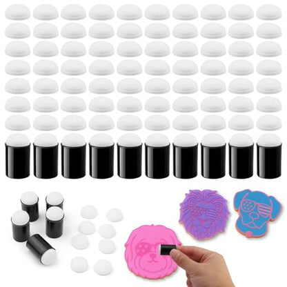 80 PCS Finger Sponge Daubers Set - Includes 10 Durable Finger Daubers + 70 Replacement Sponges for Car Freshie-Making, Finger Painting Sponge Craft Drawing, Finger Face Paint Sponges Painting