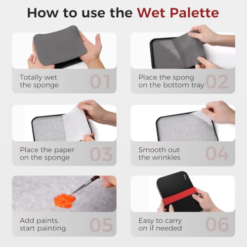 Wet Pallet for Painting Miniatures - Golden Maple 2 in 1 Dry and Wet Palette with Lid, Including 11 Miniature Paint Brushes,100PCS Palette Paper, 4PCS Sponges, Paint Brushes Holders - color: Red+black