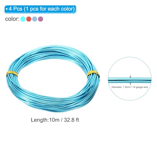 PATIKIL 32.8ft Aluminum Wire, 4pcs Jewelry Wire Bonsai Wire Metal Craft Wire 1.5mm 14 Gauge Wire for Crafts Bonsai Jewelry Making Beading Plants, Pink Red Blue Tone - color: Pink Red Blue Tone, size: 1.5mm x 32.8ft