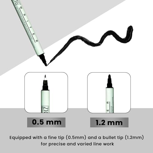 ZIG Memory System Writer Marker 010 Pure Black | Dual-Tip (0.5mm & 1.2mm) for Scrapbooking, Journaling, and Cardmaking | Acid-Free and Fade-Proof Ink