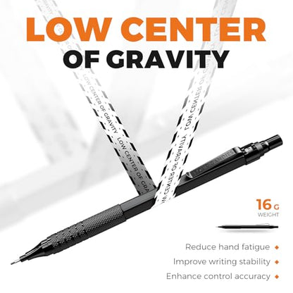 4PCS Metal Mechanical Pencil Set, 0.5mm+0.7mm, Storage Case, Black＆Silver - color: Silver+Black (4PCS)