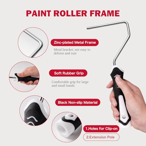 Mister Rui 4 Inch Mini Paint Roller Kit 12-Pc with Tray, Liners & Brush | Microfiber Sleeves for Smooth Finish. Ideal for Walls, Cabinets, Trim, Furniture and DIY Projects