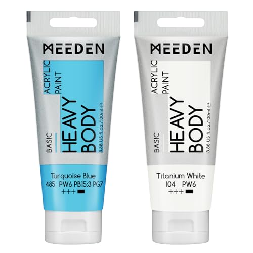 MEEDEN Acrylic Paint Turquoise Blue: 100ml/3.38oz x 2 with Titanium White | Heavy Body Artist Acrylic Paint Set for Canvas, Wood & Craft, Non-toxic Creamy Art Paint with Titanium White for Mixing - color: Turquoise Blue, size: 2 Tubes