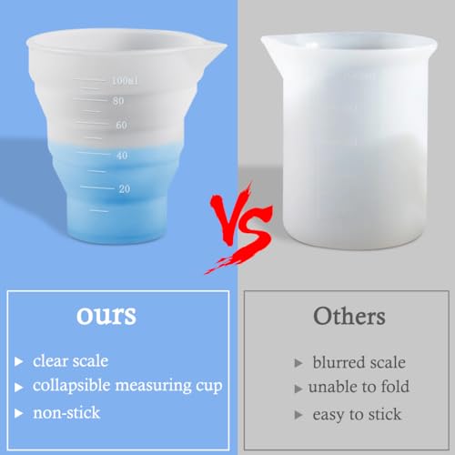 4 Pcs Silicone Resin Measure Cups Graduated Silicone Measuring Collapsible Silicone Measuring Cups,50ml/100/250ml/500ml Silicon Mixing Cups, for Epoxy Molds,Tumbler Making,Paint Making