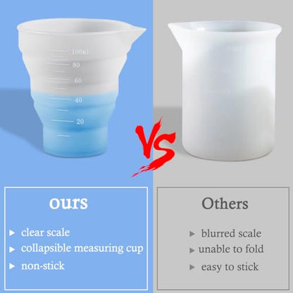 4 Pcs Silicone Resin Measure Cups Graduated Silicone Measuring Collapsible Silicone Measuring Cups,50ml/100/250ml/500ml Silicon Mixing Cups, for Epoxy Molds,Tumbler Making,Paint Making