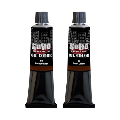Soho Urban Artist Oil Paint - 2 Pack, Burnt Umber 2 Pack - 170 ml Tube - Best Valued Oil Colors for Painting with Excellent Pigment Load - color: Burnt Umber
