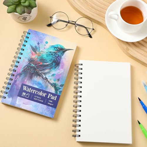 Jetec 12 Pcs 5.5 x 8.5 Inch Watercolor Paper Pad 140lb 300gsm Watercolor Pad Art Supply Acid Free Paper 30 Sheets Each Spiral Bound for Paint Pencil Ink Charcoal Pastel Acrylic Wet Dry Media Artist