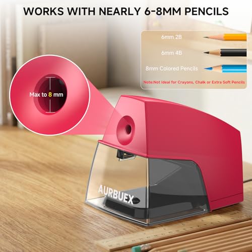 Electric Pencil Sharpener for 6 to 8 mm Pencils Helical Blade Fast 4 Second Sharpening Large Shavings Bin Non Slip Feet Safe Design for Classroom Office and Home Pink(S1131) - color: Pink