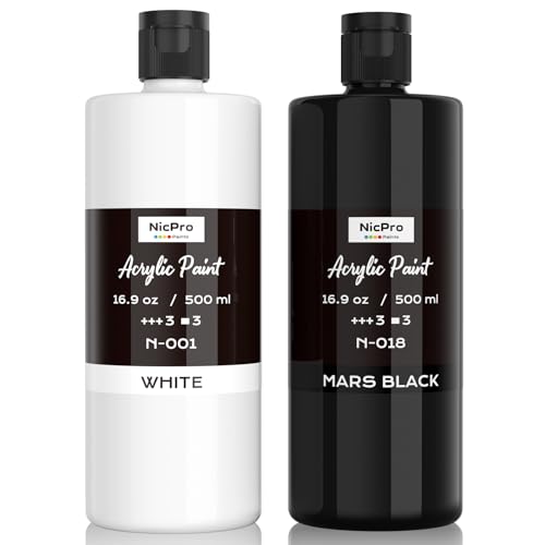 Nicpro White & Black Large Acrylic Paint (16.9 oz, 500 ml), Rich Pigments - color: White & Black, size: 16.9 Fl Oz (Pack of 2)