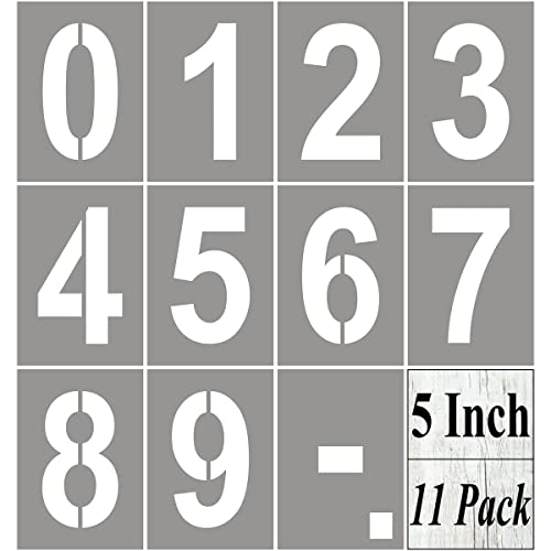 5 Inch Large Number Stencils for Painting - 11 Pack Number Stencil Templates for Curb Address, Cakes, Cookies, Mailboxes and Crafts, Reusable House Numbers Stencils for Wood Signs & Cement Wall Art - size: 5 Inch