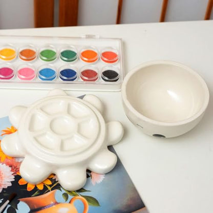 Octopus Ceramic Paint Palette with Lid, Removable Water Bowl, Cute Ocean