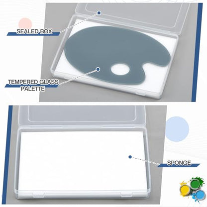 Nuanchu 2 Pcs Handy Neutral Grey Tempered Glass Palette for Oil Painting 6.3 x 10 Inch Airtight Stay Wet Palette Container Oval Keeps Paint Fresh Scratch for Acrylic Painting DIY Mixing Beginners