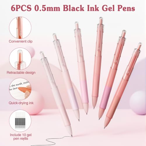 MoKo Pencil Case with Supplies, 49Pcs Aesthetic School Set, Pink | Includes gel pens, highlighters, 0.5 mm mechanical pencils and refills, an eraser, sticky notes and index tabs. - color: Pink-49P